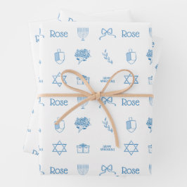 Personalisiert Hanukkah Preppy Sweet Geschenkpapier Set