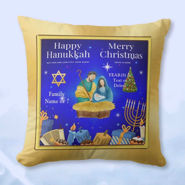 Personalisiert, Hanukkah Weihnachtsdekor, Kissen (Hanukkah Christmas Decor. Christmas and Hanukkah Pillow. Happy Hanukkah and Merry Christmas. )