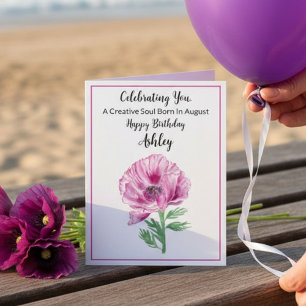 Personalisiert Happy August Geburtstag Lila Poppy Karte