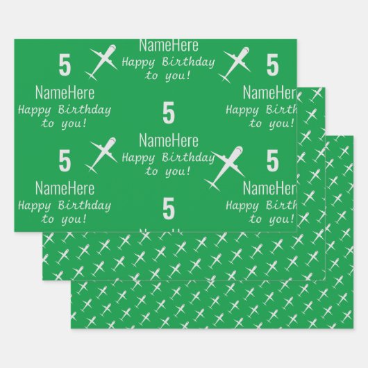 Personalisiert Happy Birthday Airplane Irish Green Geschenkpapier Set (Set)