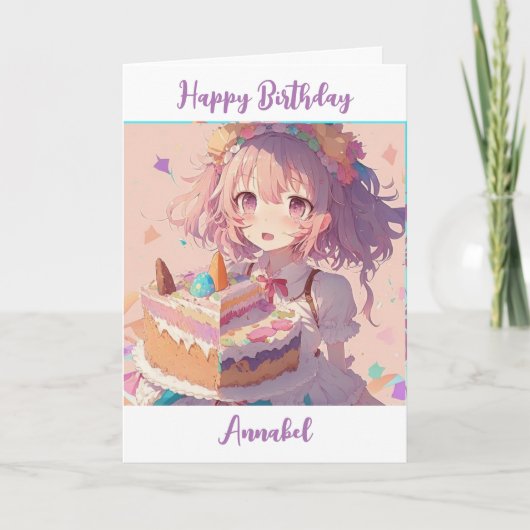 Personalisiert Happy Birthday Anime Girl Karte (Vorderseite)