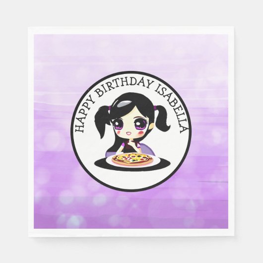 Personalisiert Happy Birthday Anime Girl Pizza Par Serviette (Vorderseite)