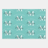 Personalisiert Happy Birthday Aquamarin Monogram Geschenkpapier Set (Vorderseite 2)