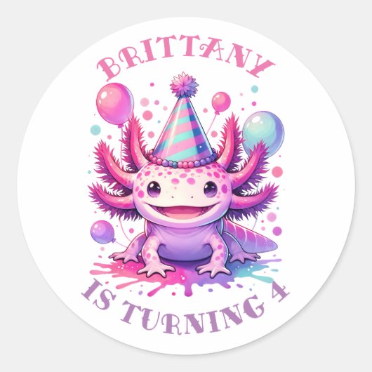 Personalisiert Happy Birthday Axolotl Runder Aufkleber (Vorderseite)
