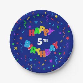Personalisiert Happy Birthday - Blue Confetti Pappteller