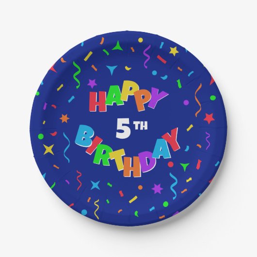 Personalisiert Happy Birthday - Blue Confetti Pappteller (Vorderseite)