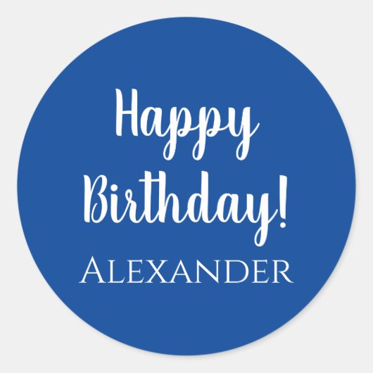 Personalisiert Happy Birthday Blue Gift Label Runder Aufkleber (Vorderseite)