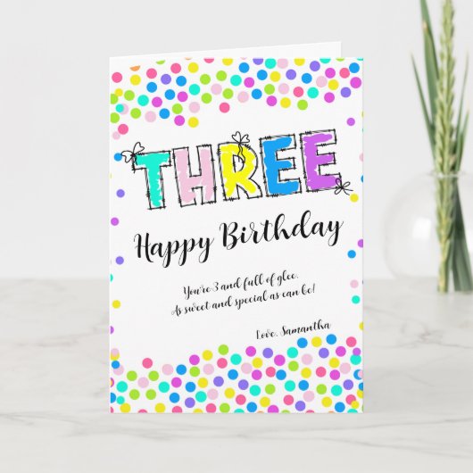 Personalisiert Happy Birthday Card Girl Age 3 Karte (Vorderseite)