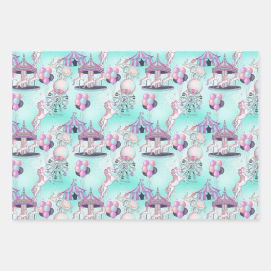 Personalisiert Happy Birthday Circus Geschenkpapier Set (Vorderseite)