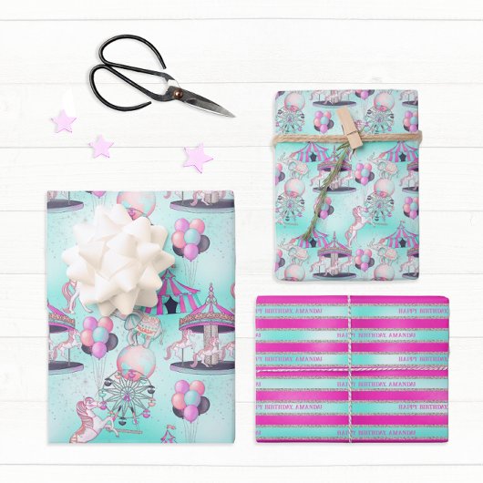 Personalisiert Happy Birthday Circus Geschenkpapier Set