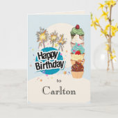 Personalisiert Happy Birthday Cupcake Card Karte (Gelbe Blume)