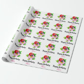 Personalisiert Happy Birthday Floral Ladybug Geschenkpapier (Ungerollt)