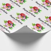 Personalisiert Happy Birthday Floral Ladybug Geschenkpapier (Ecke)