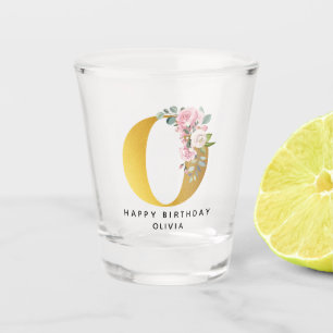Personalisiert Happy Birthday Floral Name Monogram Schnapsglas
