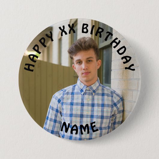 Personalisiert Happy Birthday Foto Name and Age Ab Button (Vorderseite)