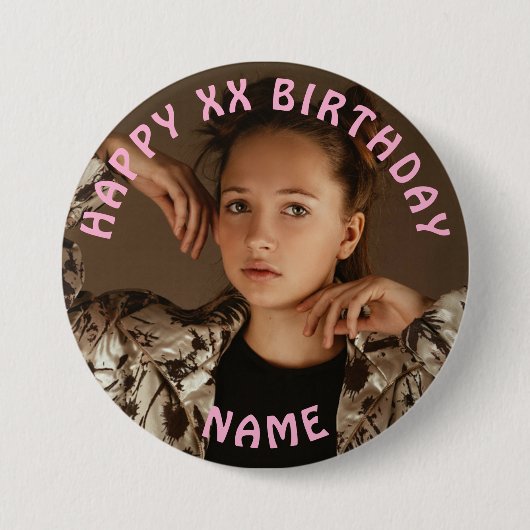 Personalisiert Happy Birthday Foto Name und Alter Button (Vorderseite)