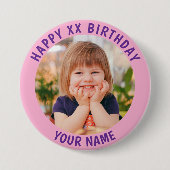 Personalisiert Happy Birthday Foto Name und Alter Button (Vorderseite)