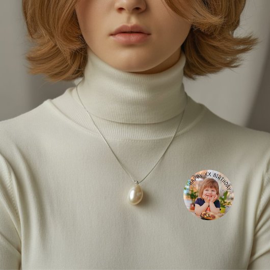 Personalisiert Happy Birthday Foto Name und Alter Button