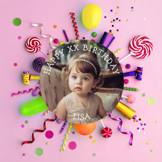 Personalisiert Happy Birthday Foto Name und Alter Button
