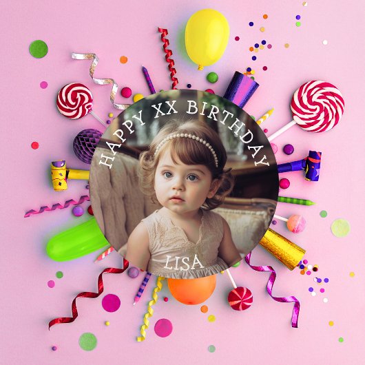 Personalisiert Happy Birthday Foto Name und Alter Button