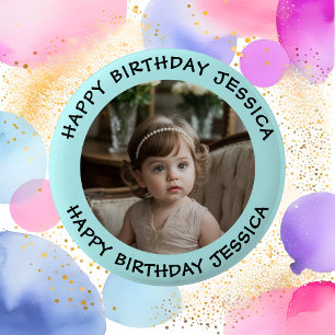 Personalisiert Happy Birthday Foto Name und Alter Button