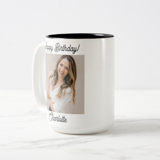 Personalisiert Happy Birthday Foto Tasse für sie, (Vorderseite Links)