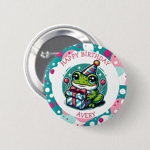Personalisiert Happy Birthday Frog Themed Button