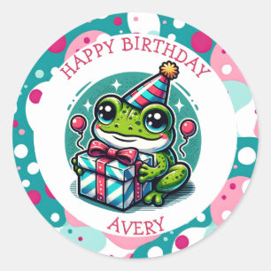 Personalisiert Happy Birthday Frog Themed Runder Aufkleber
