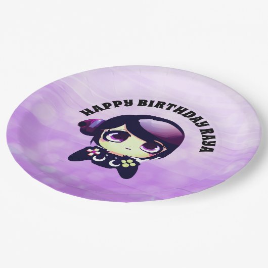Personalisiert Happy Birthday Gaming Thema Lila Pappteller (Schrägansicht)