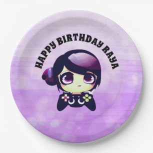 Personalisiert Happy Birthday Gaming Thema Lila Pappteller