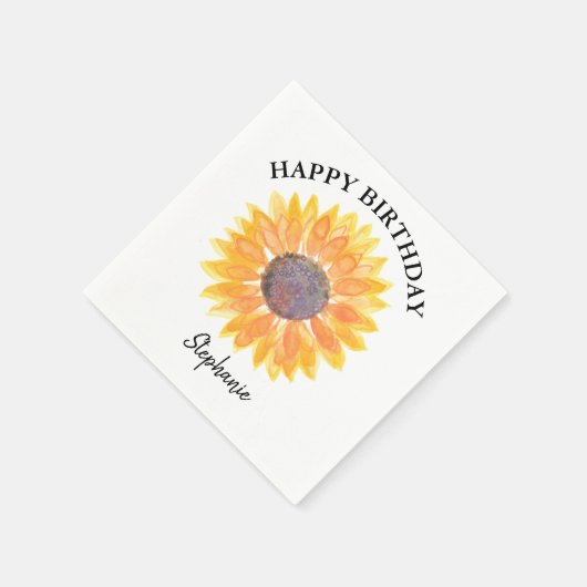 Personalisiert Happy Birthday Gelbe Sonnenblume Serviette (Ecke)