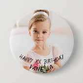 Personalisiert Happy Birthday Girl Button (Vorderseite)