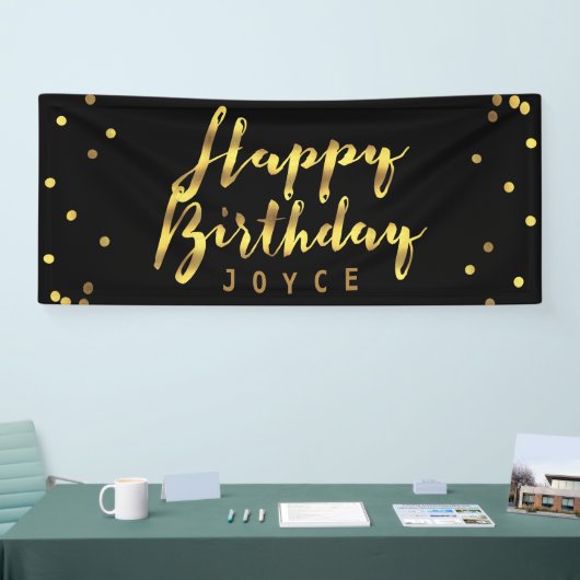 Personalisiert Happy Birthday Imitats Gold Confett Banner (Messe)