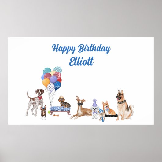 Personalisiert Happy Birthday Kanine Hunde Rassen Poster (Vorne)