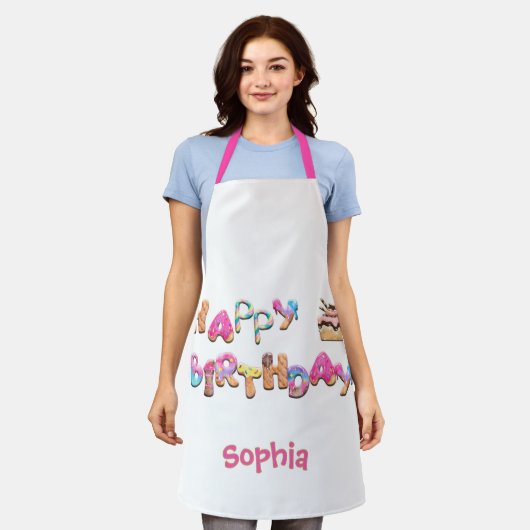 Personalisiert Happy Birthday Leckereien farbenfro Schürze (Getragen)
