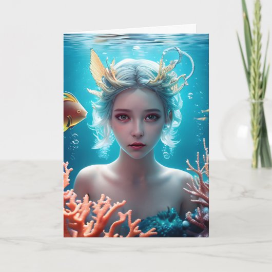 Personalisiert Happy Birthday Mermaid Karte (Vorderseite)