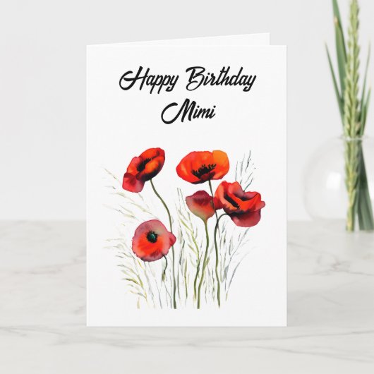 Personalisiert Happy Birthday Mimi Hübsch Poppies Karte (Vorderseite)