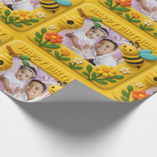 Personalisiert Happy Birthday Niedlich Bienen Geschenkpapier (Ecke)