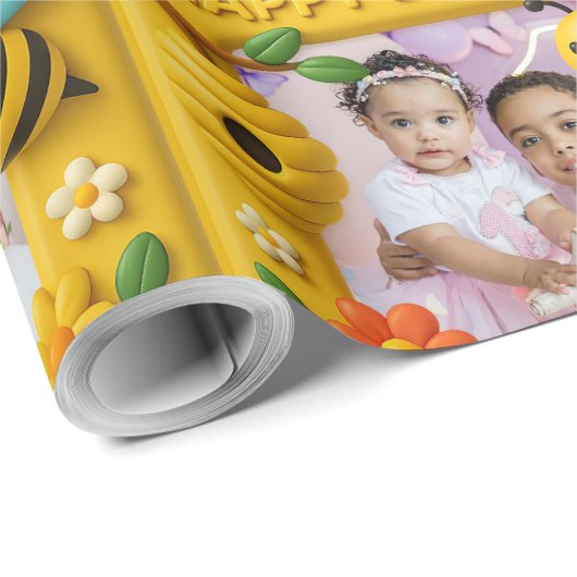 Personalisiert Happy Birthday Niedlich Bienen Geschenkpapier (Rolleneckpunkt)