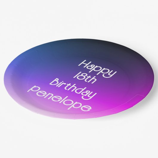 Personalisiert Happy Birthday Ombre Lila Pappteller (Schrägansicht)