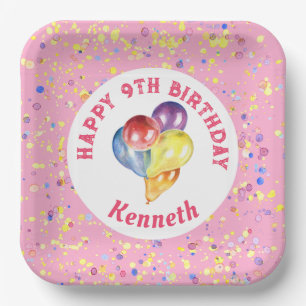 Personalisiert Happy Birthday Pink Confetti Ballon Pappteller
