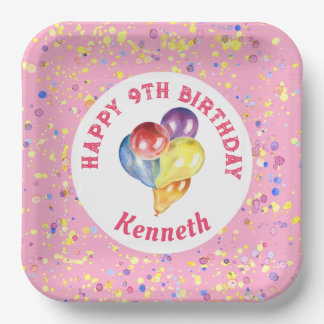 Personalisiert Happy Birthday Pink Confetti Ballon Pappteller