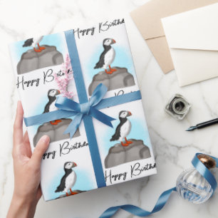 Personalisiert Happy Birthday Puffin Geschenkpapier