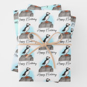 Personalisiert Happy Birthday Puffin Geschenkpapier Set (Beispiel)