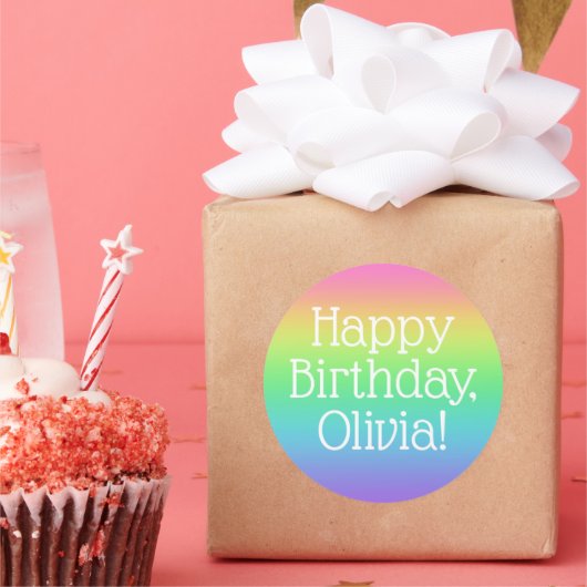 Personalisiert Happy Birthday Rainbow Runder Aufkleber (Party)