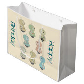 Personalisiert Happy Birthday Retro Robots Große Geschenktüte (Vorderseite Schrägansicht)