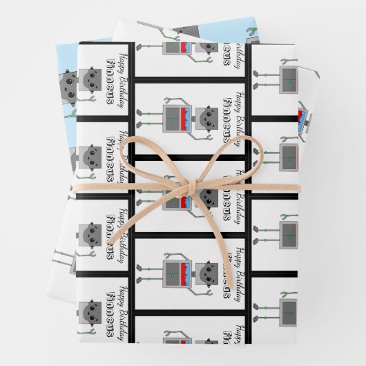 Personalisiert Happy Birthday Robot Themed Geschenkpapier Set (Beispiel)