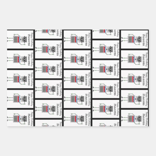 Personalisiert Happy Birthday Robot Themed Geschenkpapier Set (Vorderseite)