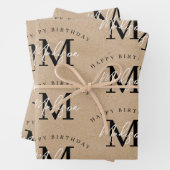 Personalisiert Happy Birthday Rustic Kraft Monogra Geschenkpapier Set (Beispiel)