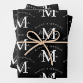 Personalisiert Happy Birthday Schwarz-weiß Monogra Geschenkpapier Set (Beispiel)